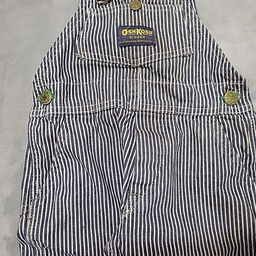 VTG OshKosh B'gosh Overalls Boys 4T Blue Hickory Stripe Vestbak Made In USA